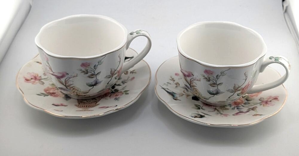 Grace Teaware Teacup & Saucer Set Fine Porcelain Lot of 2